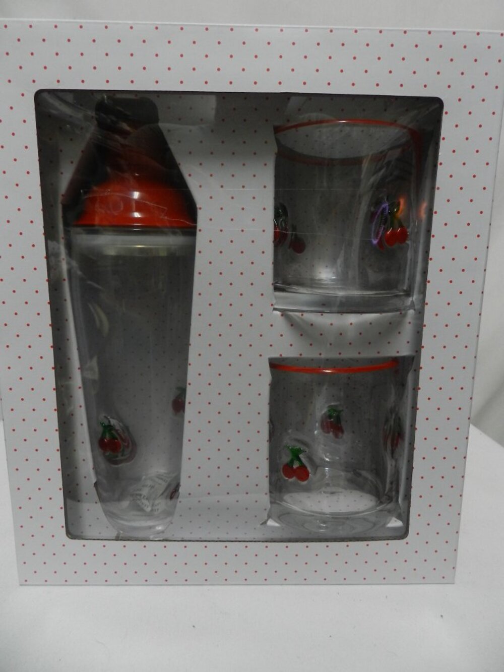 Shaker & Dof Cherry glass set 3 cocktail shaker 2 double old fashioned NEW NIB